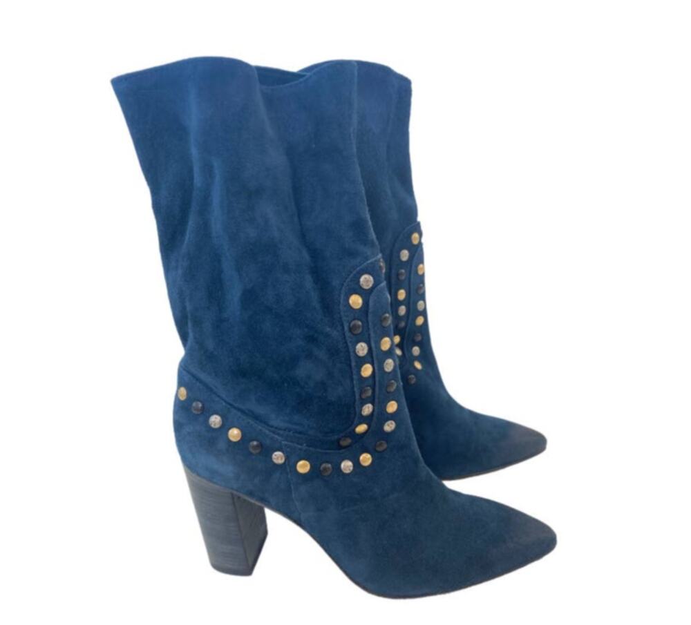 NEW Free People Studded Dakota Western Boho Suede Heel Boot 38